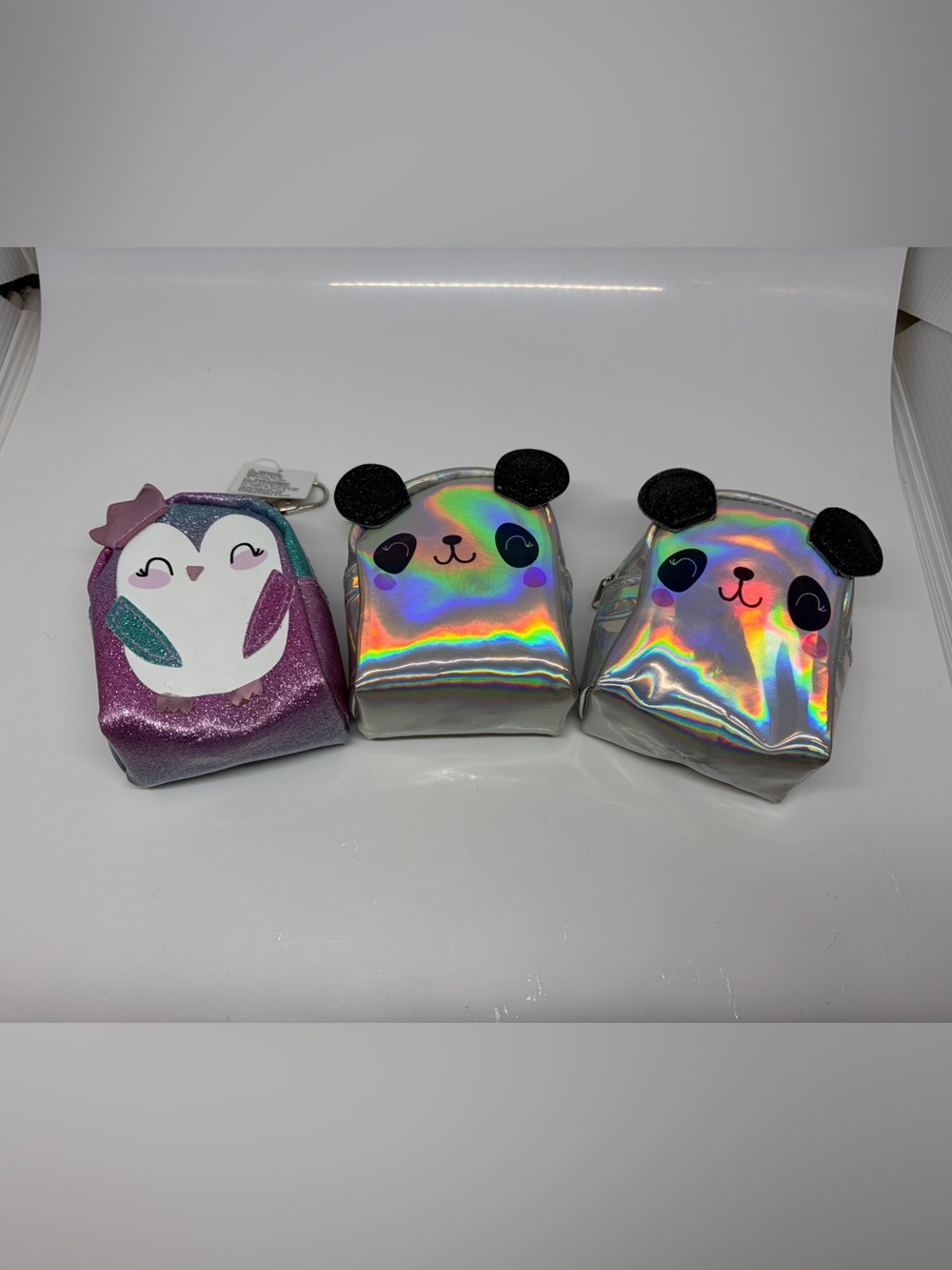 Claire's Holographic Panda & Glitter Penguin Mini Pouches - Silver & Purple